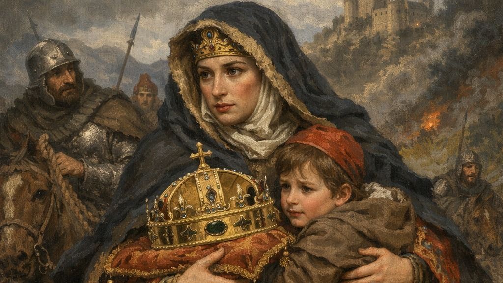 Aragóniai Konstancia fiával menekül