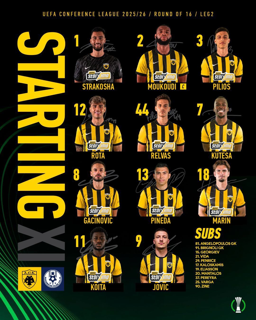 Varga Barnabás ezúttal nem volt ott az AEK kezdőcsapatában Forrás: X/AEK F. C.