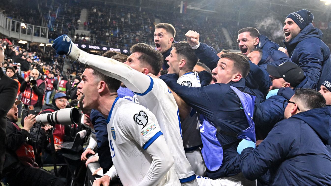 vb-pótselejtező
Kosovo's players celebrate a goal during the play-off 2026 FIFA World Cup European qualification semi-final football match between Slovakia and Kosovo in Bratislava on March 26, 2026. (Photo by Joe Klamar / AFP)