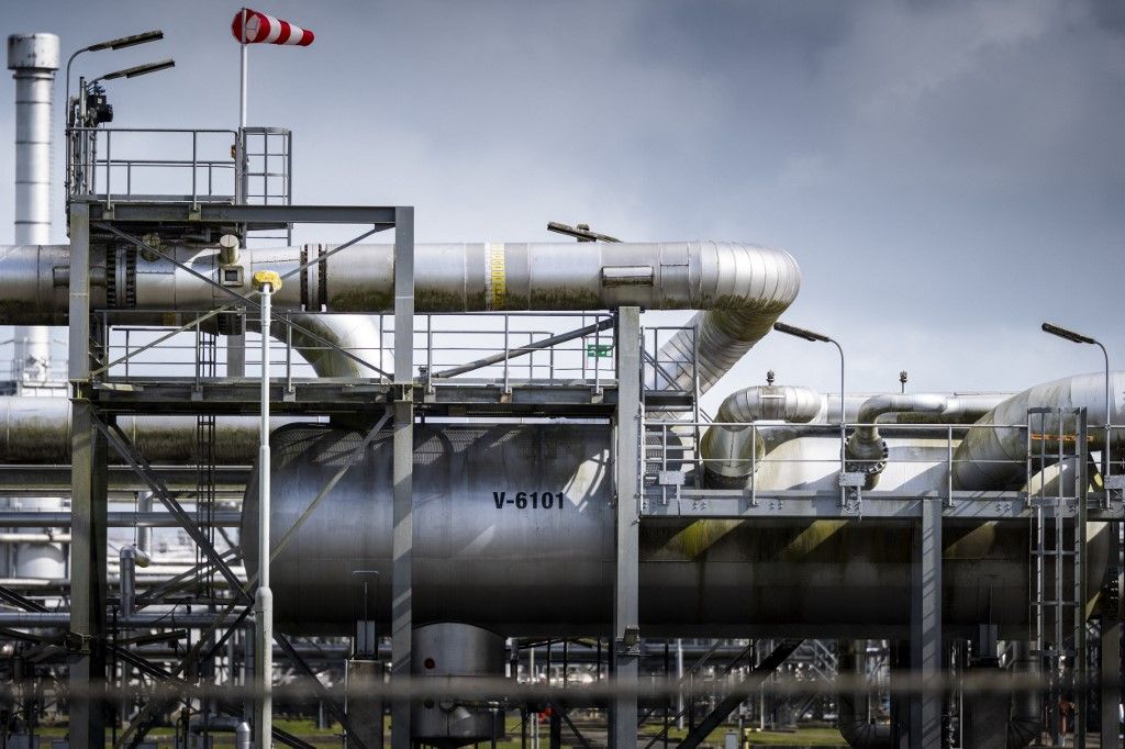 GRIJPSKERK - The underground gas storage in Grijpskerk. Dutch gas reserves have shrunk to 5.8 percent. That is the lowest filling level in ten years. The largest gas reserve, in Norg in Drenthe, is virtually empty. The reserves in Alkmaar and Grijpskerk are filled to less than 1 percent. JILMER POSTMA / ANP netherlands out - belgium out (Photo by Jilmer Postma / ANP MAG / ANP via AFP)