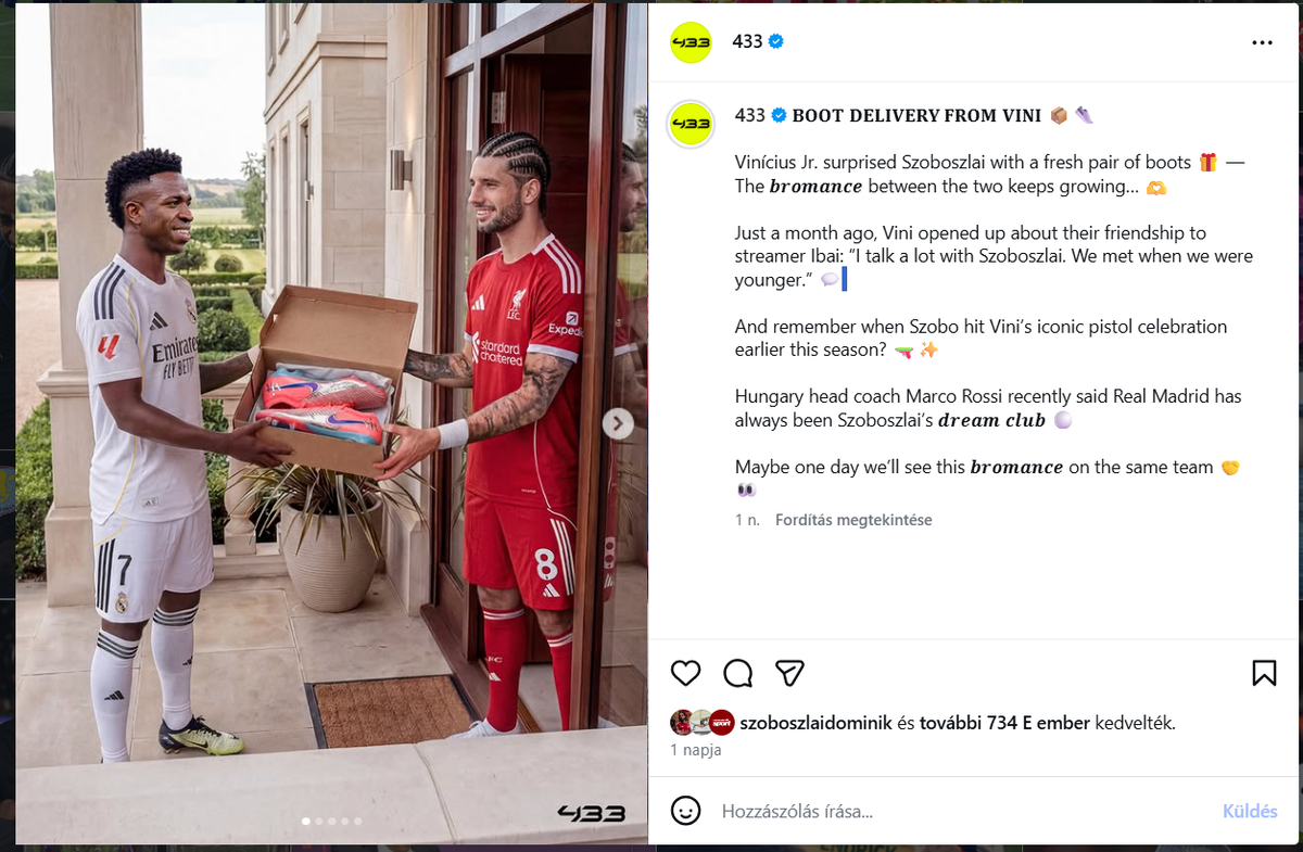 Vinícius Júnior (Real Madrid) és Szoboszlai Dominik (Liverpool) jó barátok