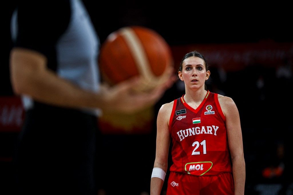 Reka Lelik of Hungary National Team takes a free throw during the Women's Basketball World Cup 2026 Qualifying Tournaments Groupe Phase - Group A between Australia National Team and Hungary National Team at Turkcell Basketball Development Center on March 14, 2026 in Istanbul, Turkey. (Photo by Burak Basturk / Middle East Images via AFP)