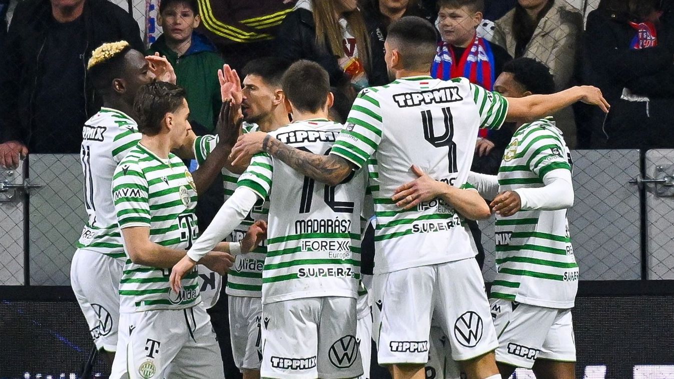 Ferencváros
Nyíregyháza, 2026. március 8.
A Ferencváros játékosainak gólöröme a Fizz Liga 25. fordulójában játszott Nyíregyháza Spartacus FC - Ferencvárosi TC mérkőzésen a nyíregyházi városi stadionban 2026. március 8-án.
MTI/Czeglédi Zsolt