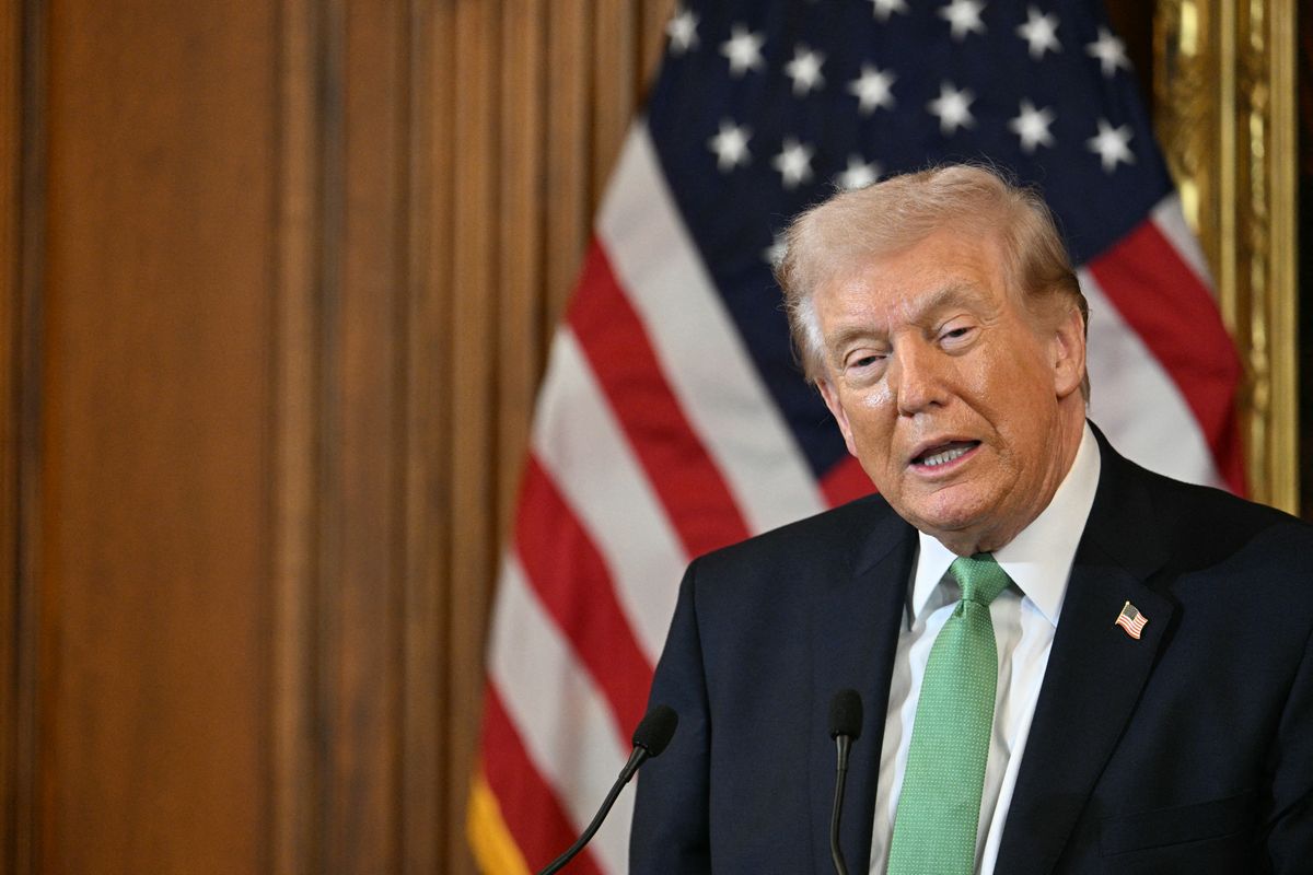 US President Donald Trump speaks during a Friends of Ireland luncheon on Capitol Hill in Washington, DC on March 17, 2026. (Photo by Jim WATSON / AFP)