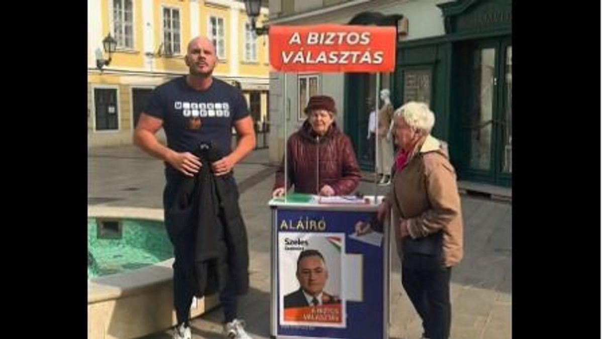 Félelmetes felvétel: idős fideszes önkéntesekkel keménykedett egy kigyúrt kopasz tiszás aktivista