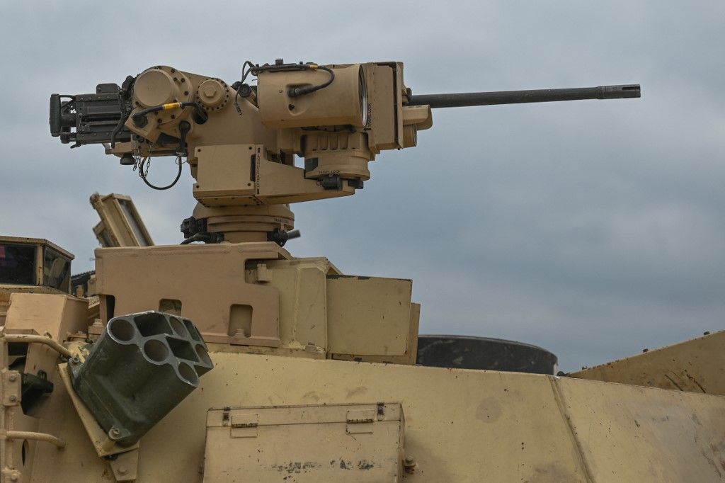 NOWA DEBA, POLAND - APRIL 12, 2023:
View of the remote weapons station of an M1A2 Abram tank as US soldiers from 2nd Battalion, 70th Armor Regiment, 1st Infantry Division train at Nowa Deba, in Nowa Deba, Poland, on April 12 2023.
US and Polish soldiers team up at Nowa Deba to bolster NATO's eastern flank, backed by Poland's acquisition of 250 M1A2 Abrams tanks from the US Army. (Photo by Artur Widak/NurPhoto) (Photo by Artur Widak / NurPhoto via AFP)