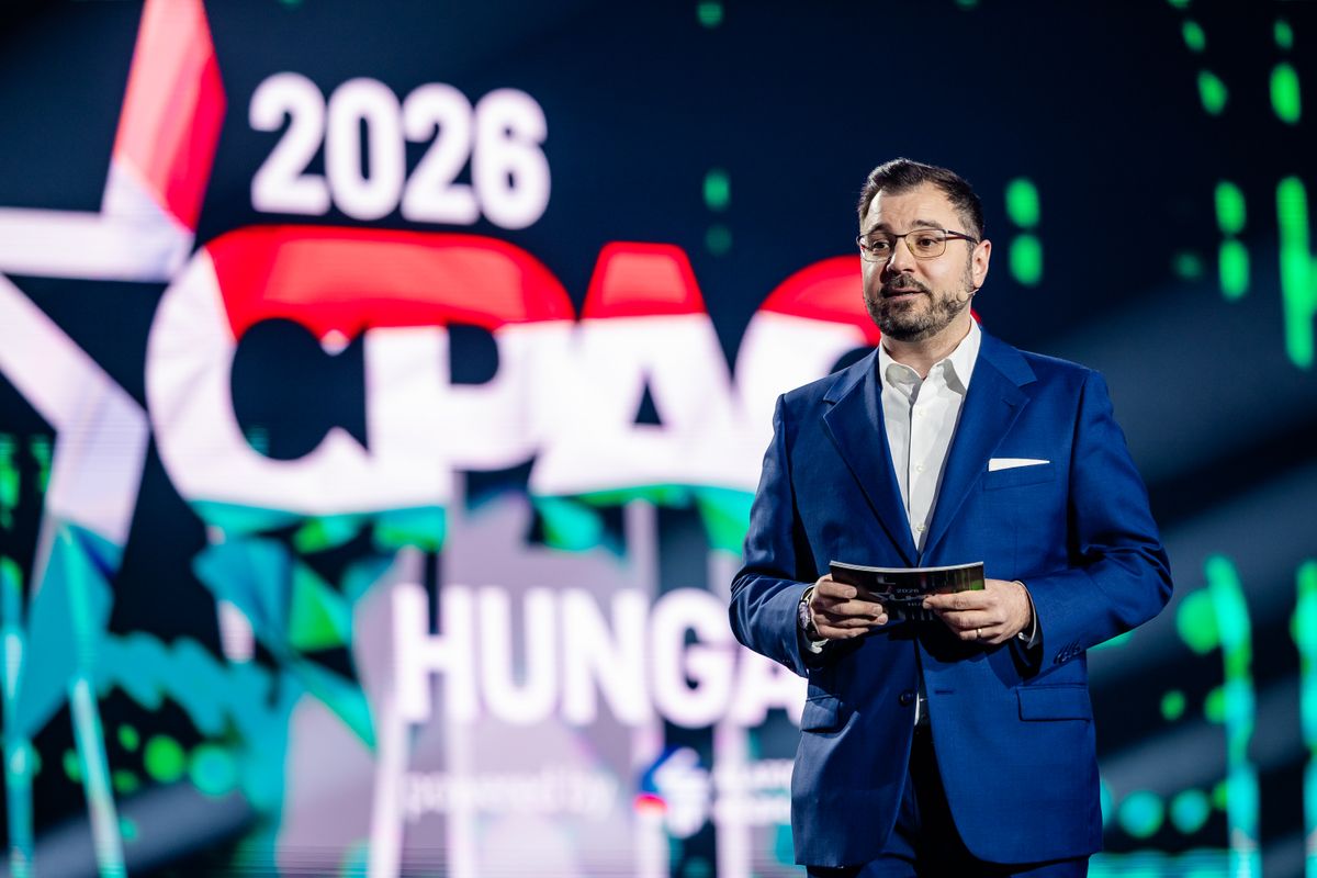 Szánthó Miklós, az Alapjogokért Központ főigazgatója és a CPAC Hungary főszervezője (Fotó: MTI)