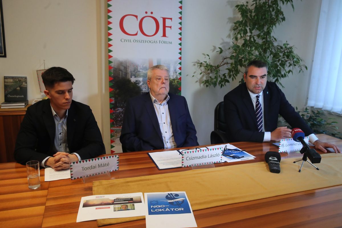 20240416 Budapest
NGO-kat, civil szervezeteket figyelő lokátort állított munkába a CÖF-CÖKA (Civil Összefogás Fórom – Civil Összefogás Közhasznú Alapítvány)
fotó: Havran Zoltán (HZ)
Magyar Nemzet
képen: Tordai Máté, a CÖF-CÖKA szakkoordinátora, Csizmadia László, a szervezet elnöke, Ifj. Lomnici Zoltán alkotmányjogász, a CÖF-CÖKA szóvivője
