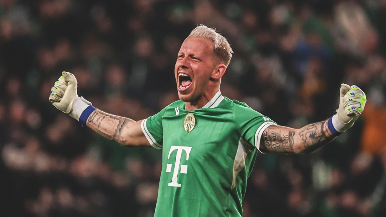 Gróf Dávid ünneplése az első hazai gól után az FTC–Braga Európa-liga-mérkőzésen