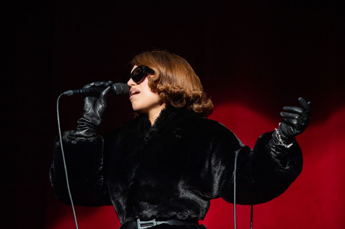 LONDON, ENGLAND - FEBRUARY 26: Raye performs onstage during a concert at The O2 Arena on February 26, 2026 in London, England.  (Photo by Joseph Okpako/WireImage)