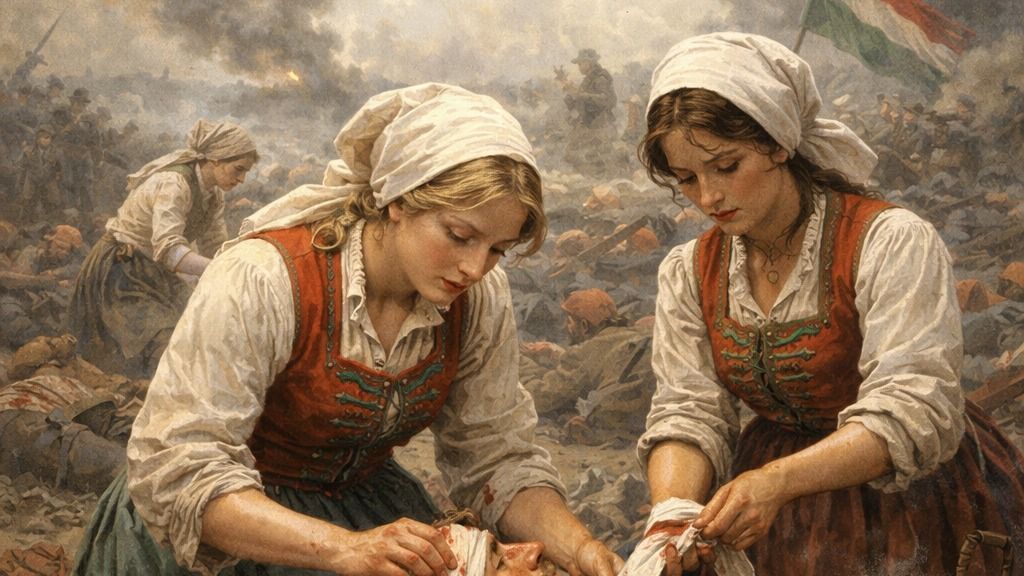 Nők sebesültet ápolnak