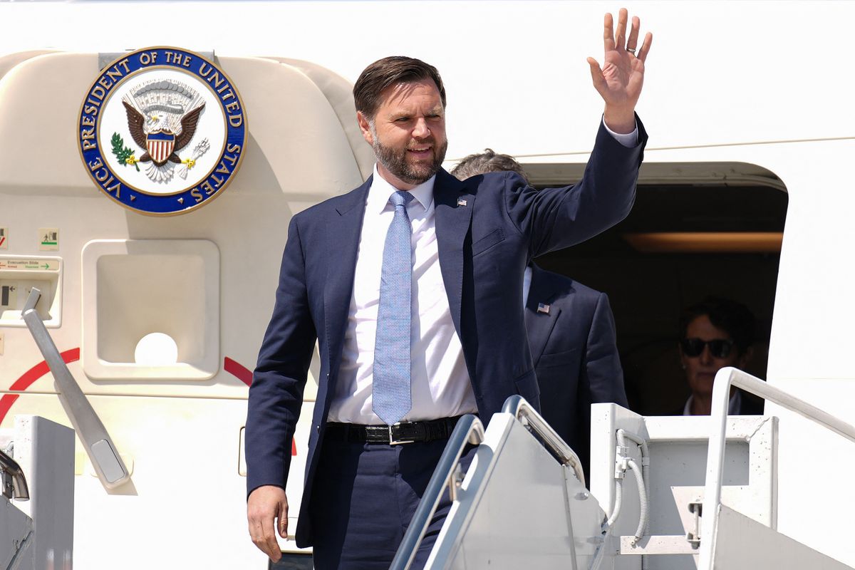 US Vice President JD Vance waves as he arrives at La Crosse Regional Airport before an event at Mid-City Steel on August 28, 2025 in La Crosse, Wisconsin. Vance is expected to promote the The One, Big, Beautiful Bill Act of 2025 passed earlier this summer, the Trump administration’s signature piece of legislation. (Photo by Andrew Harnik / POOL / AFP)