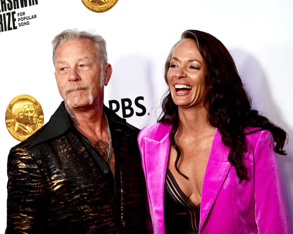WASHINGTON, DC - MARCH 20: James Hetfield of the band Metallica and Adriana Gillett attend the 2024 Library of Congress Gershwin Prize for Popular Song on March 20, 2024 at DAR Constitution Hall in Washington, DC. (Photo by Shannon Finney/Getty Images)
