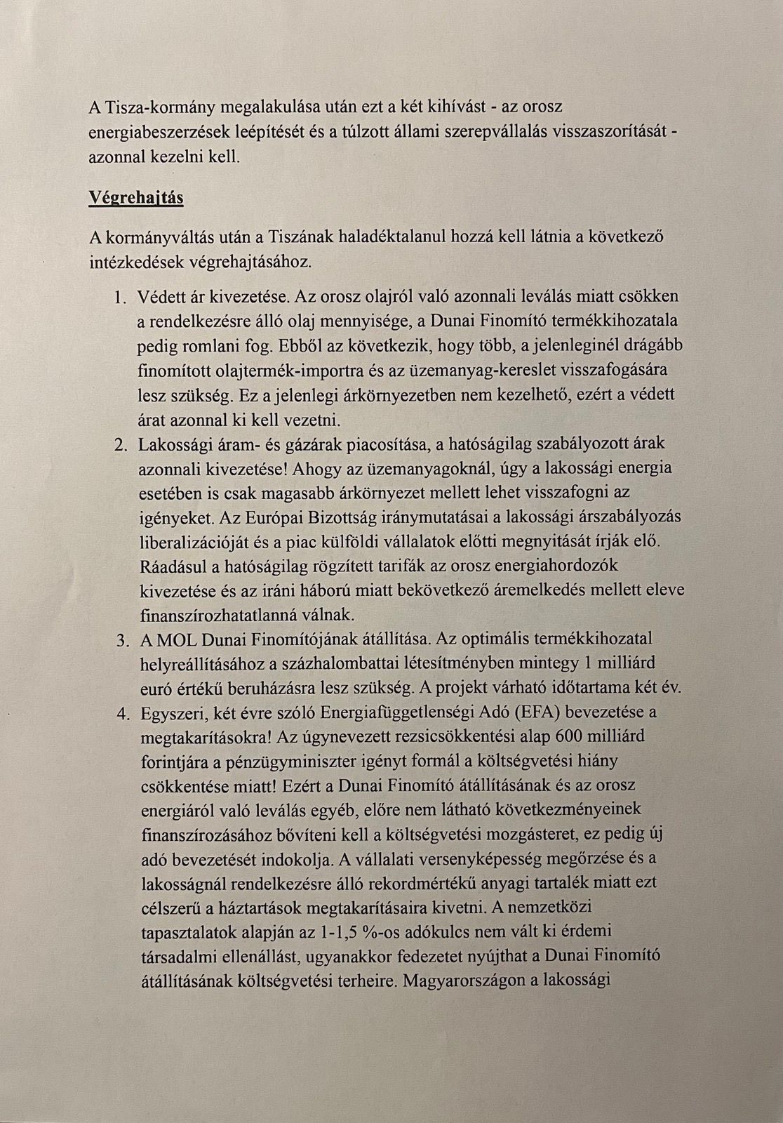 Tisza Párt energiapolitika terv