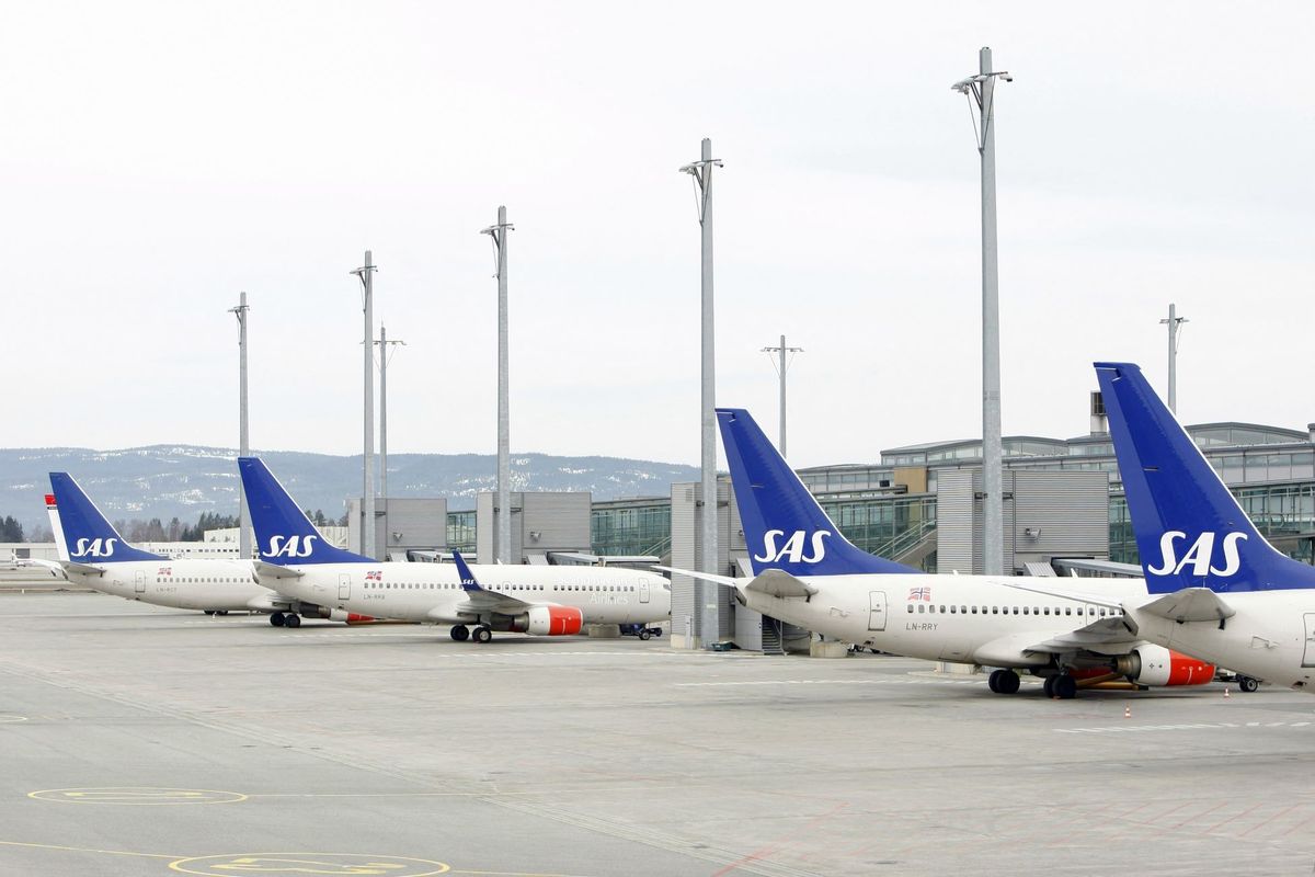 SAS repülőgépek az oslói Gardermoen repülőtéren, légitársaság,