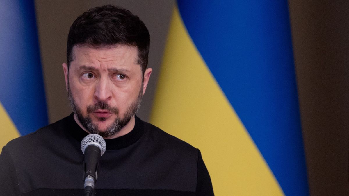 Ukraine's President Volodymyr Zelensky speaks during a press conference in Kyiv on March 3, 2026, amid the Russian invasion of Ukraine. (Photo by Tetiana DZHAFAROVA / AFP)