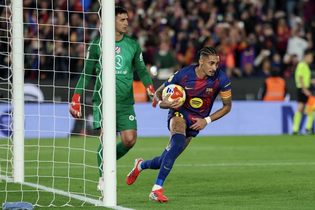 Még a szünet előtt megszületett a második katalán találat. Fotó: LLUIS GENE / AFP