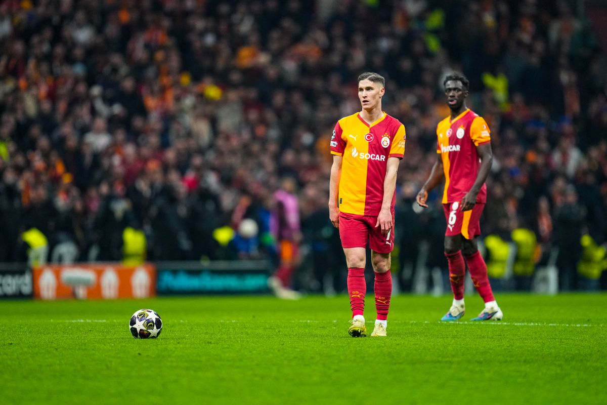 Roland Sallai of Galatasaray SK is in action during the UEFA Champions League 2025/26 Round of 16 First Leg match between Galatasaray A.S. and Liverpool FC at Ali Sami Yen Spor Kompleksi in Istanbul, Turkey, on March 10, 2026. (Photo by Yagiz Gurtug/NurPhoto) (Photo by Yagiz Gurtug / NurPhoto via AFP)
