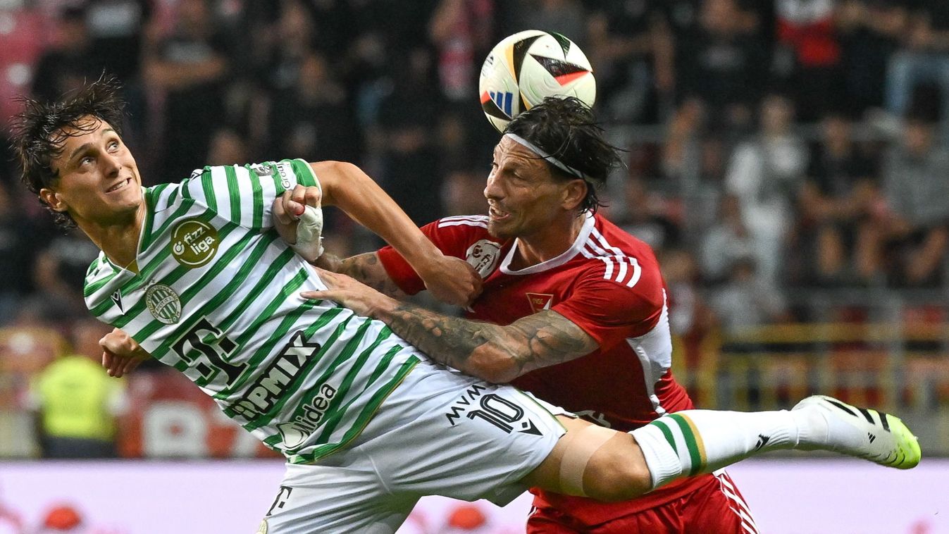 Loki-Fradi
Debrecen, 2025. augusztus 31.
Batik Bence, a DVSC (j) és Jonathan Levi, a Ferencváros játékosa a labdarúgó Fizz Liga 6. fordulójában játszott Debreceni VSC – Ferencvárosi TC mérkőzésen a debreceni Nagyerdei Stadionban 2025. augusztus 31-én.
MTI