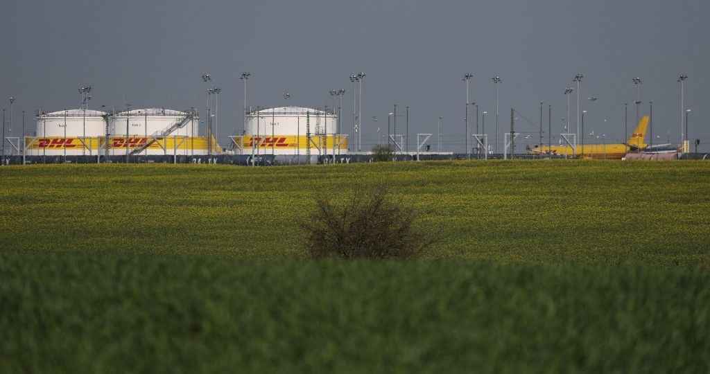 17 April 2026, ???????: A view of the DHL fuel storage facility at Leipzig/Halle Airport. Photo: dpa Photo: Jan Woitas/dpa (Photo by JAN WOITAS / dpa Picture-Alliance via AFP)