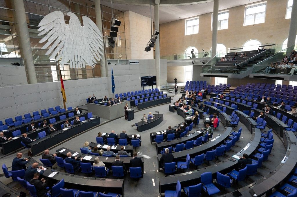 17 April 2026, Berlin: Ellen Demuth (M, CDU) speaks in the plenary chamber of the Bundestag. Photo: Markus Lenhardt/dpa (Photo by Markus Lenhardt / dpa Picture-Alliance via AFP) német