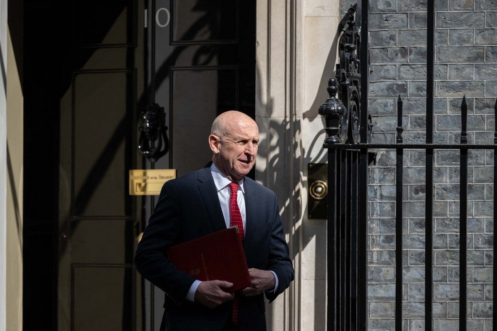 LONDON, UNITED KINGDOM - APRIL 21: Secretary of State for Defence John Healey arrives at Downing Street to attend the weekly cabinet meeting in London, United Kingdom on April 21, 2026. Rasid Necati Aslim / Anadolu (Photo by Rasid Necati Aslim / Anadolu via AFP)