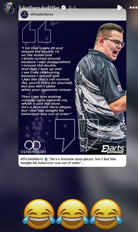 A dartsvilágbajnok Luke Littler reakciója Gian van Veen nyilatkozatára a manchesteri Premier League-állomás után