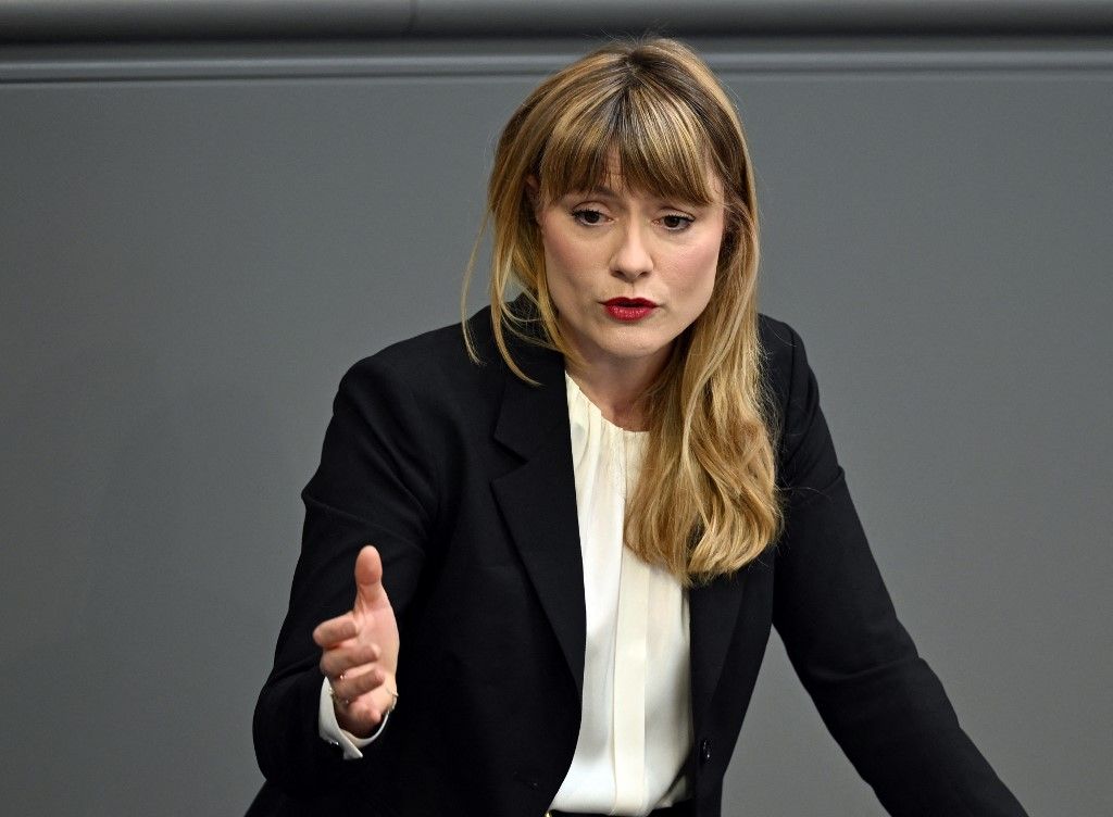 20 March 2026, Berlin: Clara Bünger (Die Linke), Member of the Bundestag, speaks in the plenary chamber of the Bundestag. Photo: Lilli Förter/dpa (Photo by Lilli Förter / dpa Picture-Alliance via AFP)