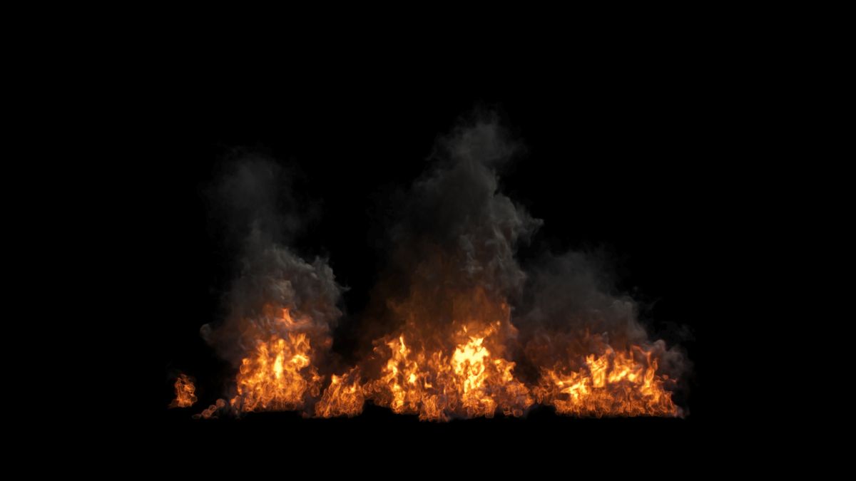 Fire flames with smoke isolated on black background, Alpha red flames.