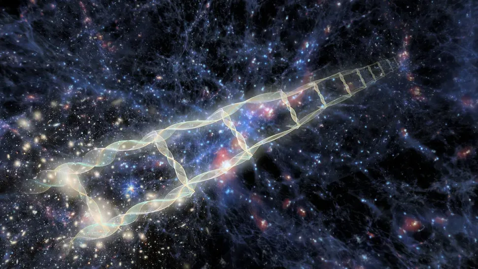 Artist’s interpretation of the cosmic distance ladder — a succession of overlapping methods used to measure distances across the Universe, where each rung of the ladder provides information that can be used to determine the distances at the next higher rung. Methods include observations of pulsating Cepheid variable stars, red giant stars that shine with a known brightness, Type Ia supernovae, and certain types of galaxies. In this illustration, the distance ladder begins at the Coma Cluster, which is the nearest extremely rich&nbsp;galaxy cluster to us. The distance to the Coma Cluster can be measured directly using observations of Type Ia supernovae within the cluster. Type Ia supernovae have a predictable luminosity that makes them reliable objects for distance calculations.