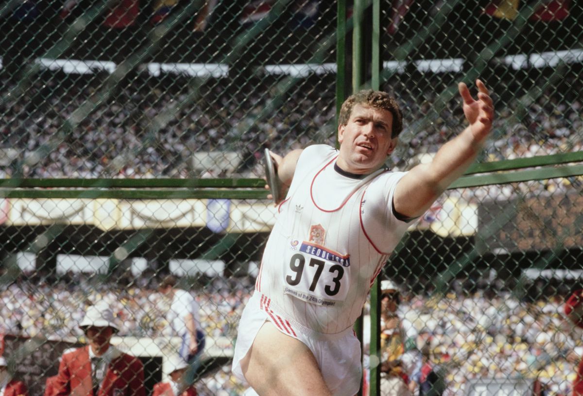 Bugár Imre
Imrich Bugar #973 of  Czechoslovakia competes in the Men's Discus throw competition at the XXIV Summer Olympic Games on 1st October 1988 at the Seoul Olympic Stadium in Seoul, South Korea.  (Photo by Tony Duffy/Allsport/Getty Images)