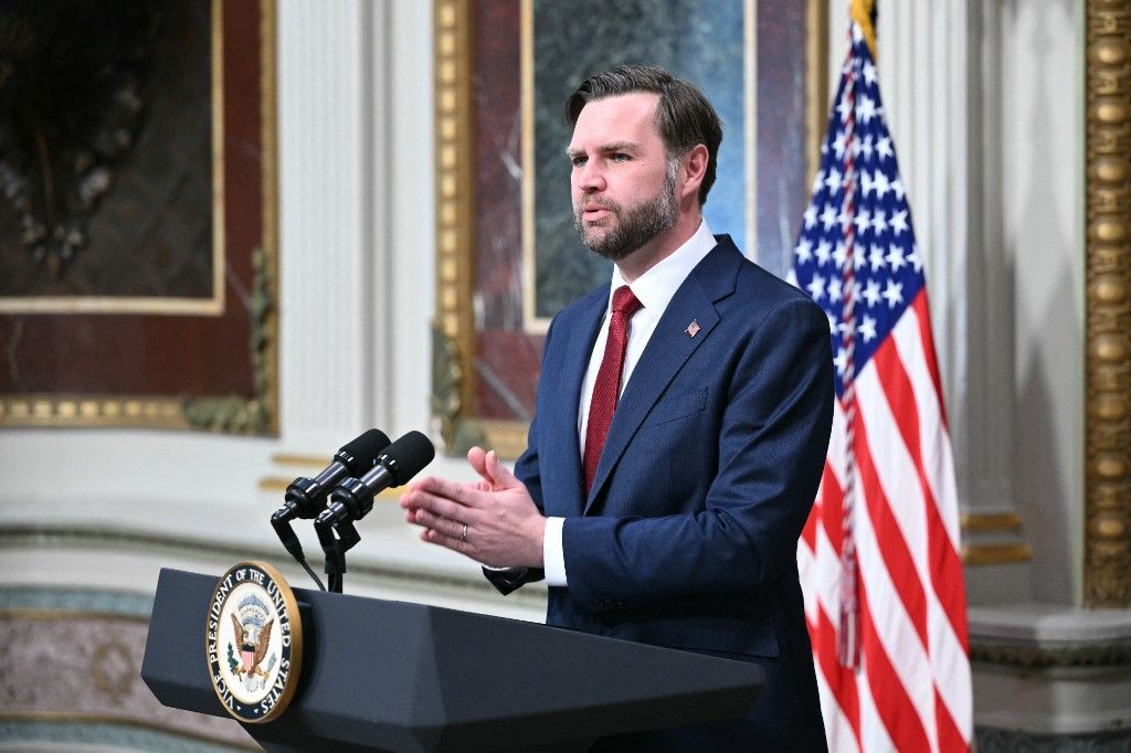 US Vice President JD Vance speaks during a swearing in ceremony for Colin McDonald to be the Assistant Attorney General for the National Fraud Enforcement Division in the Eisenhower Executive Office Building, next to the White House in Washington, DC on April 1, 2026. McDonald will be the first Assistant Attorney General for the Department of Justice's newly created National Fraud Enforcement Division. (Photo by Mandel NGAN / AFP)
