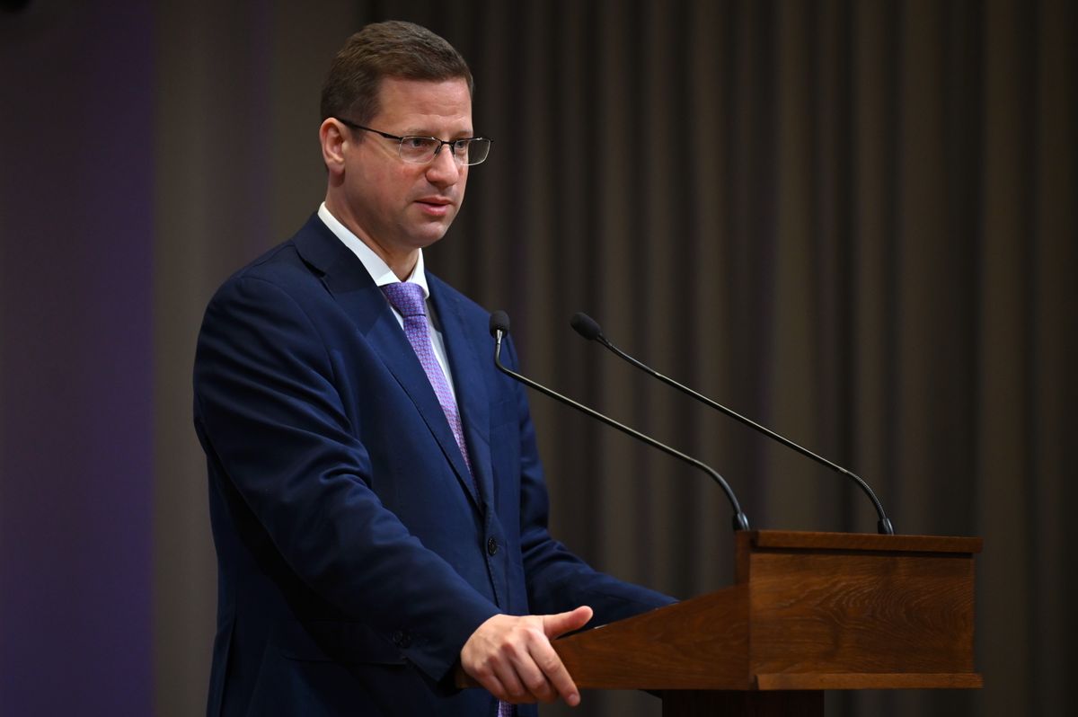 Budapest, 2026. április 9.
Gulyás Gergely, a Miniszterelnökséget vezető miniszter a Kormányinfó sajtótájékoztatón a Karmelita kolostorban 2026. április 9-én.
MTI/Balogh Zoltán