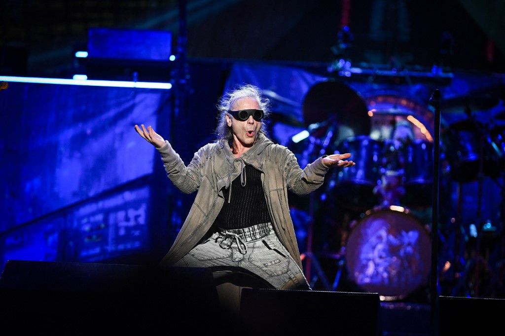 Iron Maiden performs at the Huracan Stadium in Buenos Aires, Argentina, on December 1, 2024. (Photo by Gabriel Sotelo/NurPhoto) (Photo by Gabriel Sotelo / NurPhoto via AFP)