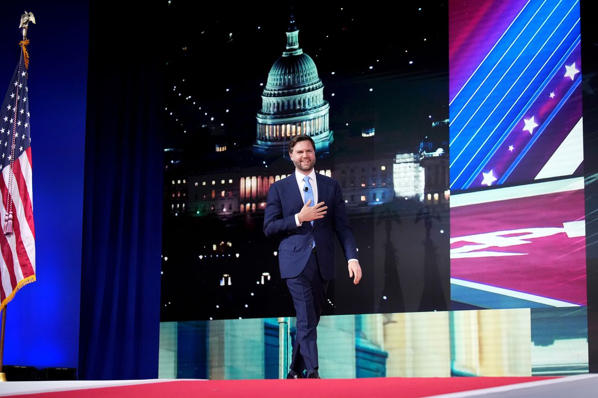 OXON HILL, MARYLAND - FEBRUARY 20: U.S. Vice President JD Vance arrives on stage during the Conservative Political Action Conference (CPAC) at the Gaylord National Resort Hotel And Convention Center on February 20, 2025 in Oxon Hill, Maryland. The annual four-day gathering brings together conservative U.S. lawmakers, international leaders, media personalities and businessmen to discuss and champion conservative ideas. (Photo by Andrew Harnik/Getty Images)