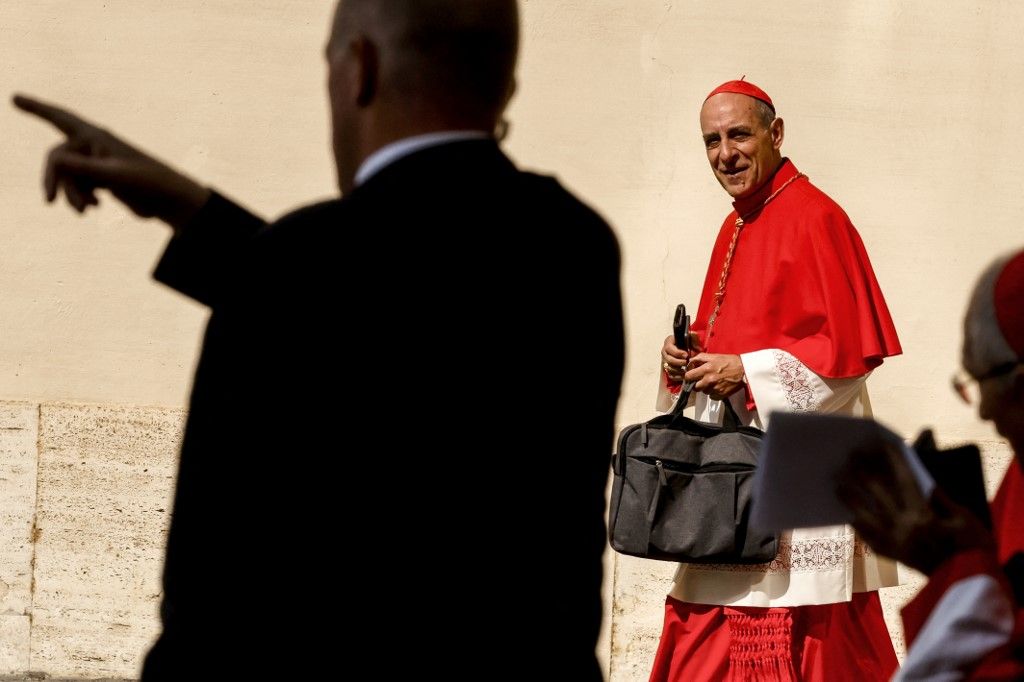 VATICAN CITY, VATICAN, JUNE 13: Cardinal Victor Manuel Fernandez leaves after attending an Ordinary Public Consistory with Pope Leo XIV for the vote on some Causes of Canonisation, at the Vatican, on June 13, 2025. Riccardo De Luca / Anadolu (Photo by RICCARDO DE LUCA / Anadolu via AFP)