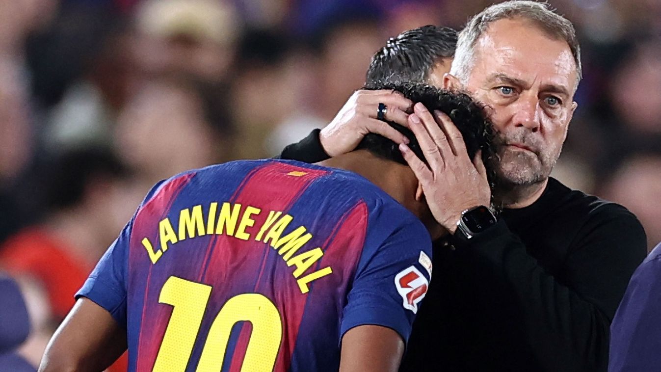 A sérült Lamine Yamal a lecserélése után Hansi Flickhez ment, majd egyből az öltözőbe