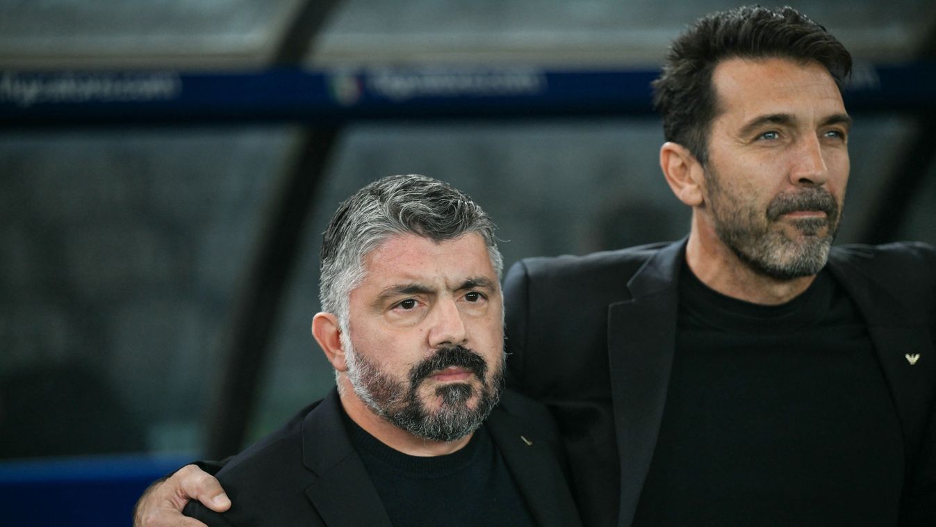 Gennaro Gattuso
(FILES) Italy's head coach Gennaro Gattuso (L) and Italy's team manager Gianluigi Buffon look on during the national anthem prior to the FIFA World Cup 2026 Group I qualification football match between Italy and Israel, at the the Bluenerg