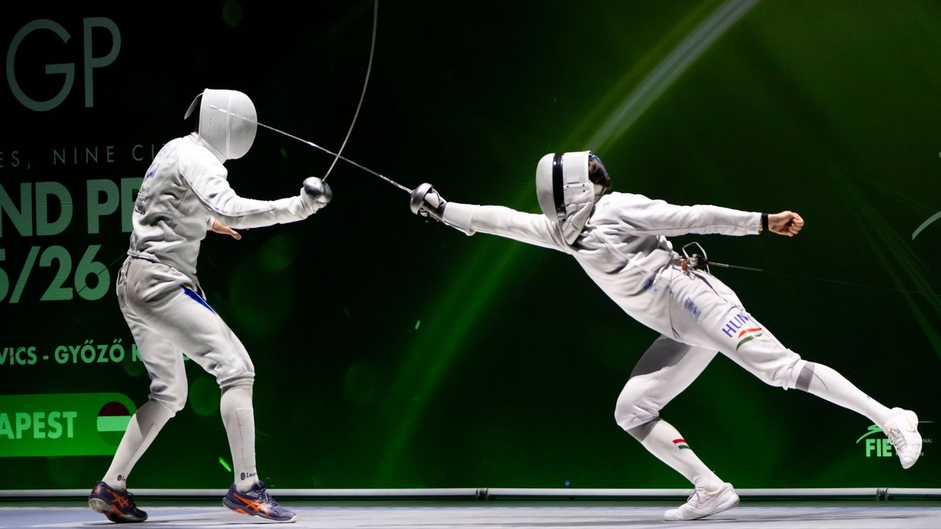 Nagy Dávid és a kazah Jerlik Szertaj asszója a budapesti WestEnd párbajtőr Grand Prix férfi versenyének döntőjében