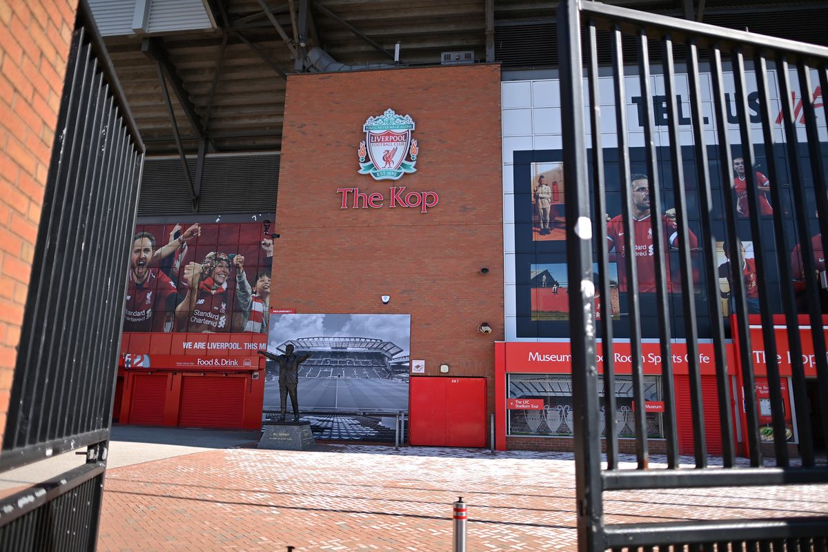 Anfield stadium, home of English Premier League football club Liverpool, is pictured in Liverpool, north west England on April 19, 2021. Twelve of Europe's biggest clubs on Monday said they planned to launch a breakaway Super League, despite the threat of an international ban for them and their players. "AC Milan, Arsenal, Atletico Madrid, Chelsea, Barcelona, Inter Milan, Juventus, Liverpool, Manchester City, Manchester United, Real Madrid and Tottenham Hotspur have all joined as founding clubs," said a statement by the group. (Photo by Paul ELLIS / AFP)