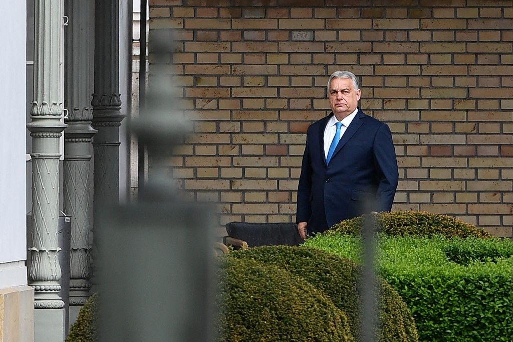 Outgoing Hungarian Prime Minister Viktor Orban arrives at the Presidential Sandor Palace in Budapest on April 15, 2026 to meet with Hungary's President three days after general elections in Hungary. (Photo by Ferenc ISZA / AFP)