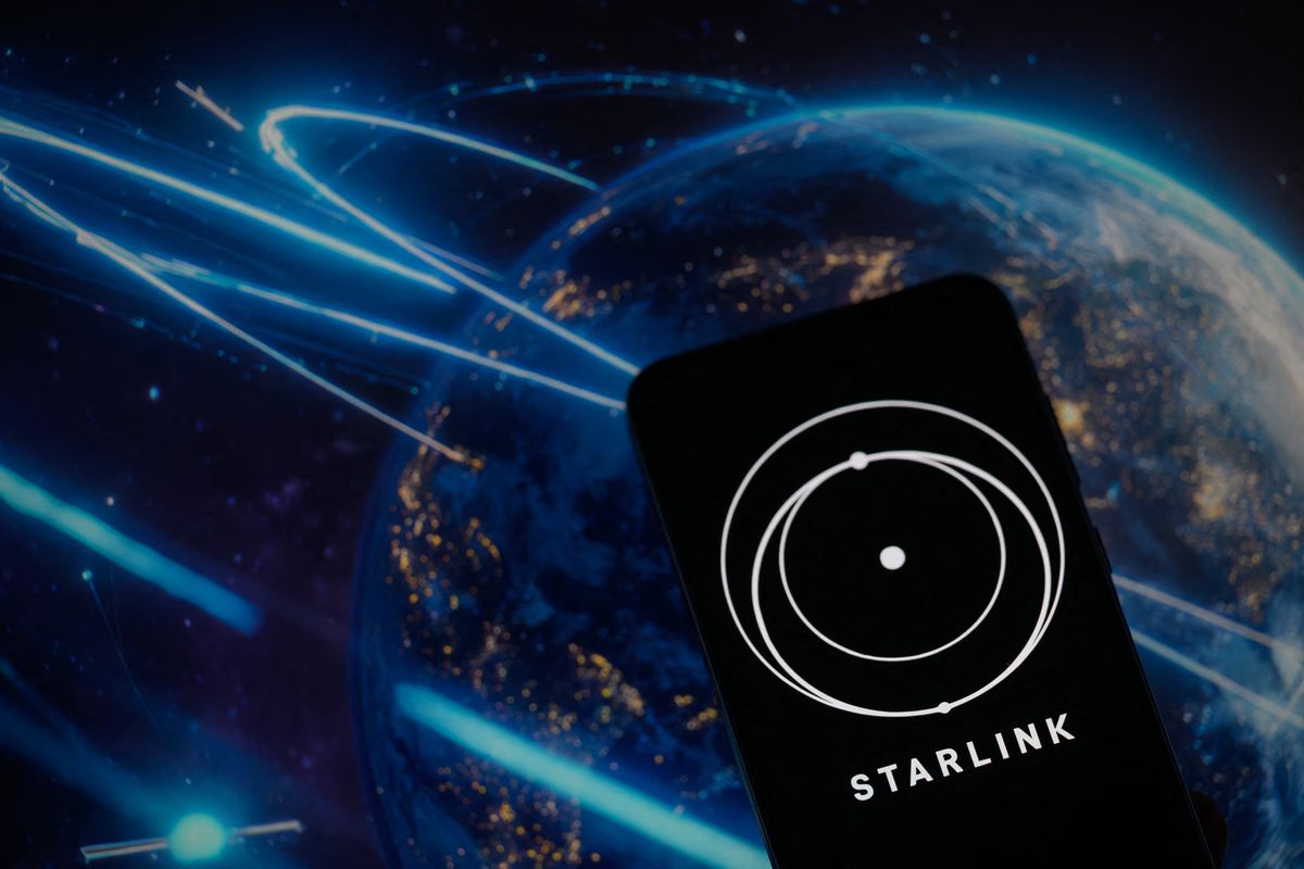 Starlink is displayed on a mobile phone in this photo illustration in Brussels, Belgium, on July 18, 2025. (Photo illustration by Jonathan Raa/NurPhoto) (Photo by Jonathan Raa / NurPhoto via AFP)