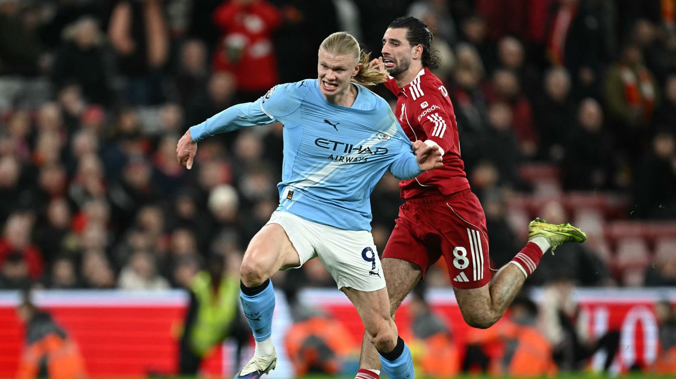 Szoboszlai Dominik
Liverpool's Hungarian midfielder #08 Dominik Szoboszlai (R) fouls Manchester City's Norwegian striker #09 Erling Haaland (L) which resulted in a red card at the end of the English Premier League football match between Liverpool and Manc