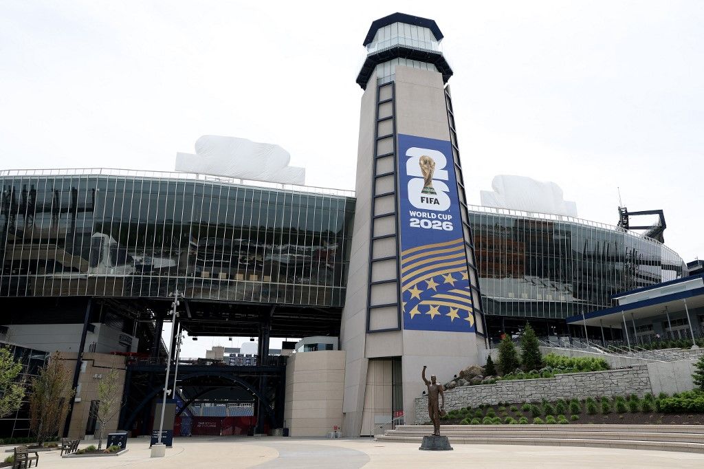 FOXBOROUGH, MASSACHUSETTS - MAY 27: A general view of the preparations around Gillette Stadium as the signage is transitioned to become Boston Stadium ahead of the FIFA World Cup 2026 May 27, 2026 in Foxborough, Massachusetts.   Maddie Meyer/Getty Images/AFP (Photo by Maddie Meyer / GETTY IMAGES NORTH AMERICA / Getty Images via AFP)