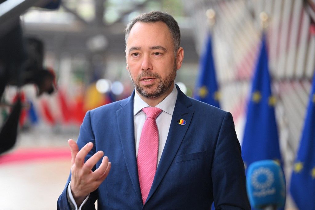 BRUSSELS, BELGIUM - MAY 18: Belgian Deputy Prime Minister and Minister of Foreign Affairs, European Affairs and Development Cooperation Maxime Prevot speaks to press ahead of the European Union (EU) Foreign Affairs Council (Development) meeting in Brussels, Belgium on May 18, 2026. Dursun Aydemir / Anadolu (Photo by Dursun Aydemir / Anadolu via AFP)
