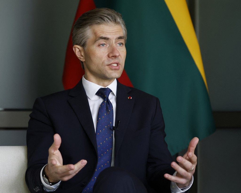 Lithuanian Foreign Minister Kestutis Budrys speaks during an interview with AFP in Vilnius, Lithuania on May 14, 2026. (Photo by Petras Malukas / AFP)