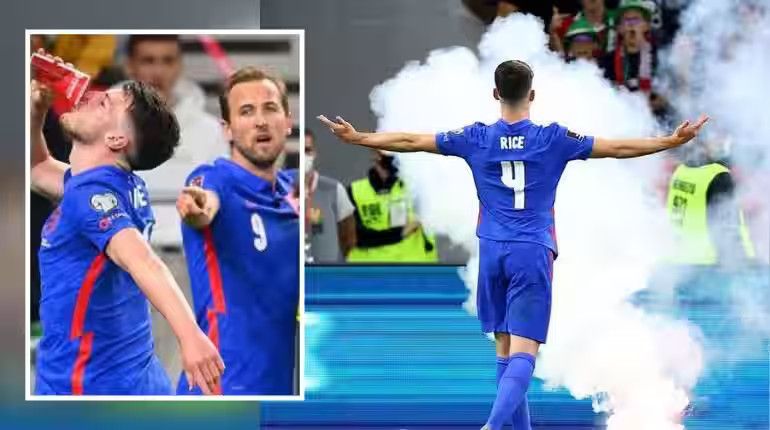 Declan Rice 2021-ben, amikor provokálta a magyarokat a Puskás Arénában