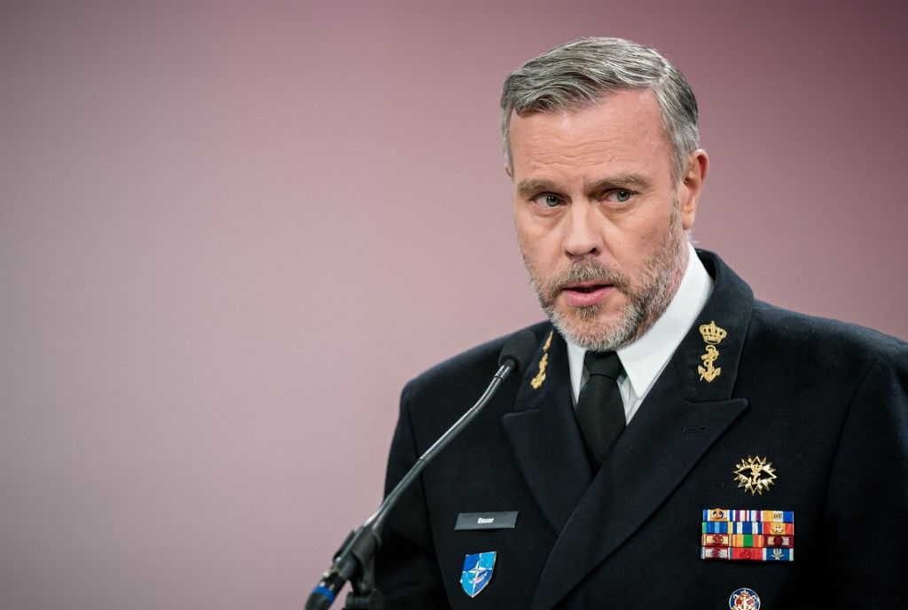 THE HAGUE - Admiral Rob Bauer, chairman of NATO's Military Committee, delivers the Machiavelli lecture prior to the presentation of the Machiavelli Prize in Nieuwspoort. ANP BART MAAT netherlands out - belgium out (Photo by BART MAAT / ANP MAG / ANP via AFP)