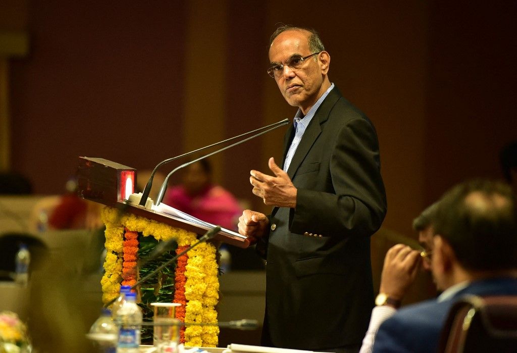 Former RBI Governor Dr Duvvuri Subbarao addressing civil servants on the occassion of Civil Services Day at Dr MCR HRD in Hyderabad on April 21, 2017. The Times of India/Ramoorthy P (Photo by Ramoorthy P / The Times of India via AFP)