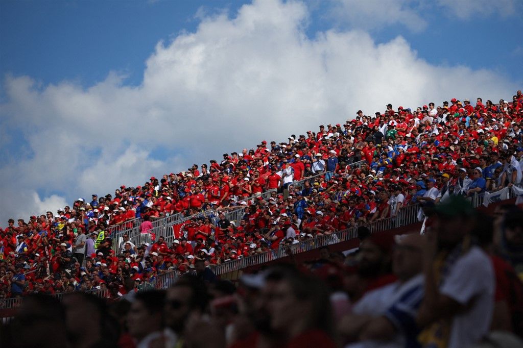 Canada's supporters attend the 2026 World Cup Group B football match between Canada and Bosnia and Herzegovina at the Toronto Stadium in Toronto on June 12, 2026. (Photo by Cole Burston / AFP)